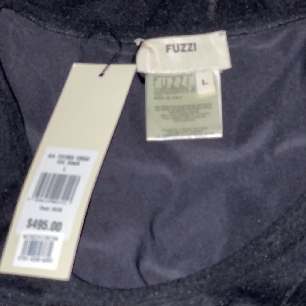 Fuzzi Black Mesh Long Sleeve Seamed Asymmetric Cocktail Shift Dress Size L - Picture 7 of 7